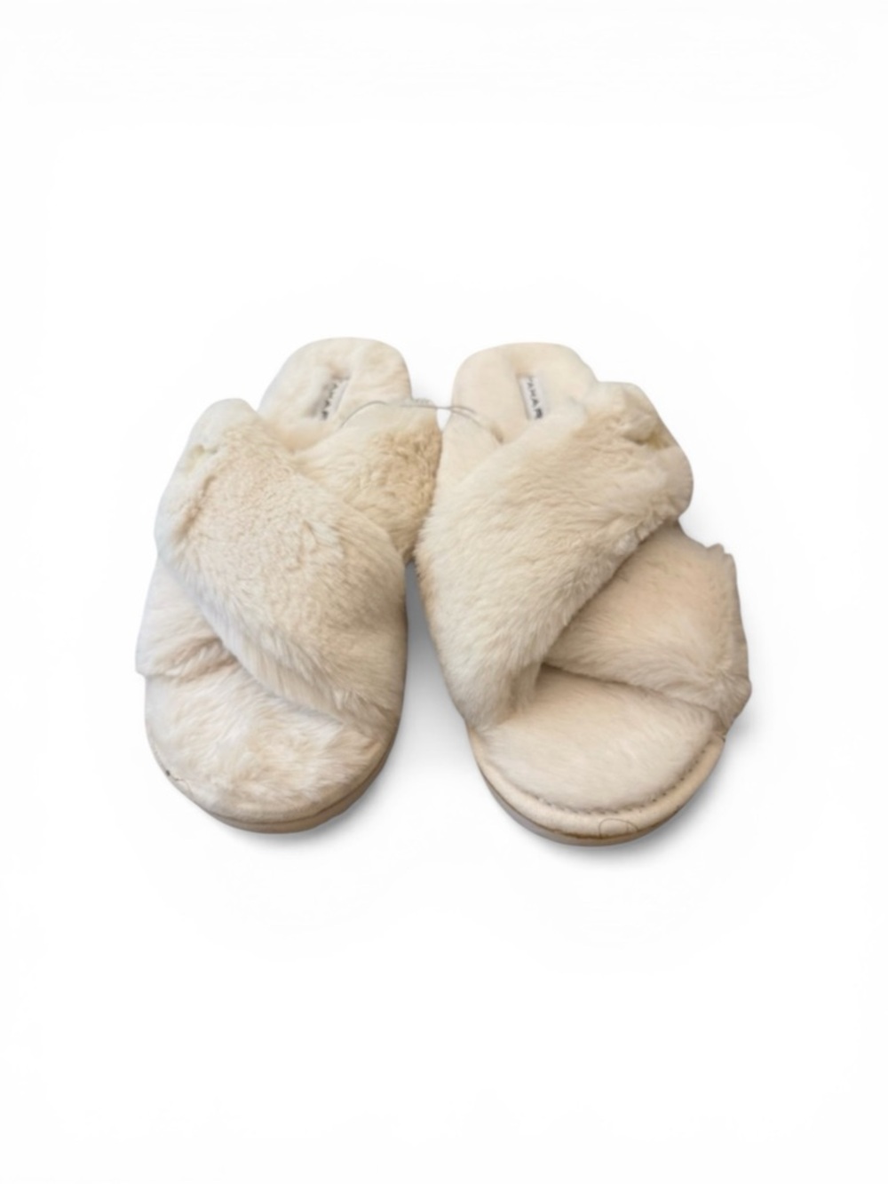 NWT Tahari Lexi Faux Fur Crisscross Slide Slippers Off White Size 10